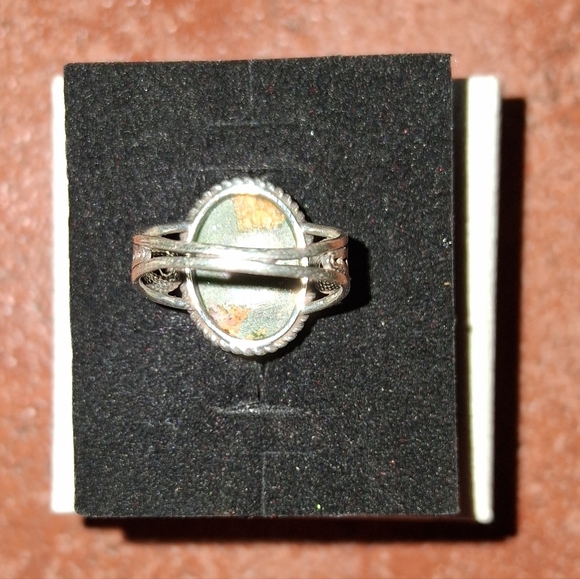 NAVAJO SILVER TAN GREEN TURQUOISE RING. SIZE 6.5 - Picture 4 of 14